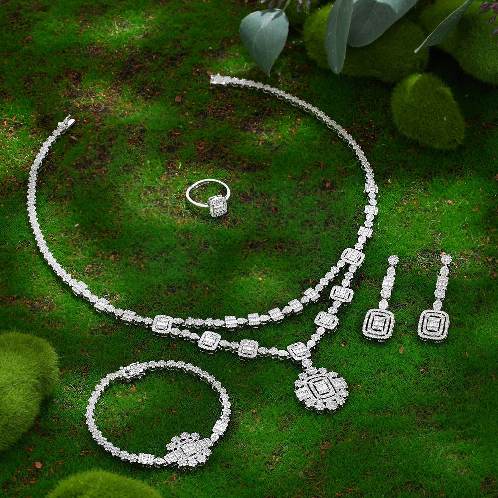 Luxury Zirconia Flower Pendant Bridal Jewelry Set