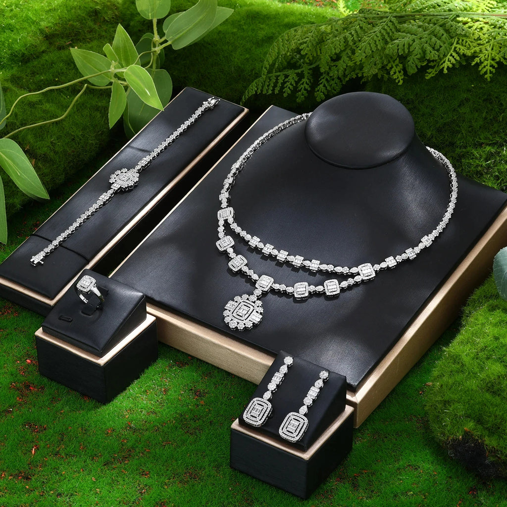 Luxury Zirconia Flower Pendant Bridal Jewelry Set