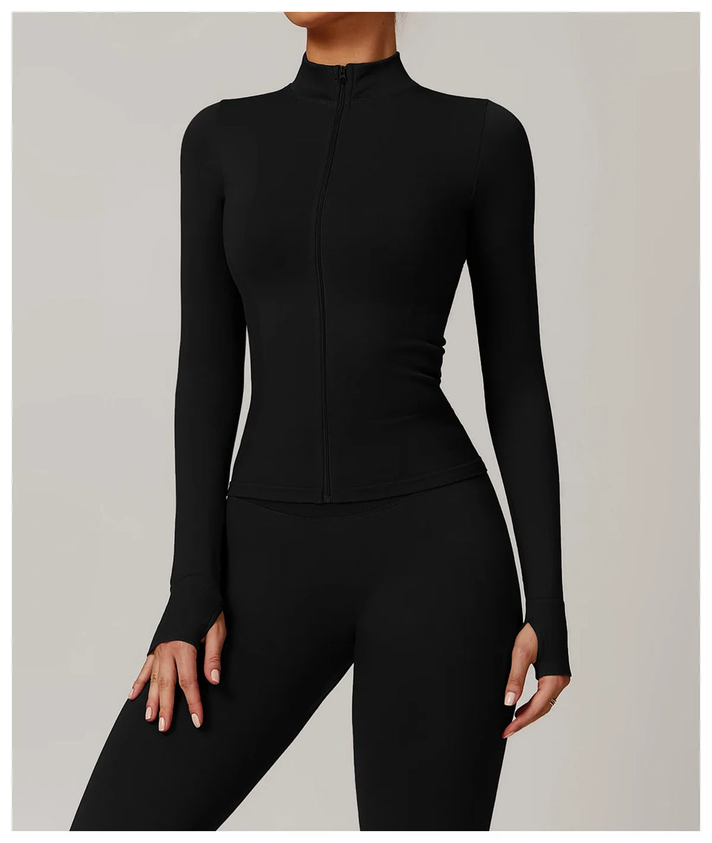 Fitted Thumb Hole Zip Up Jacket