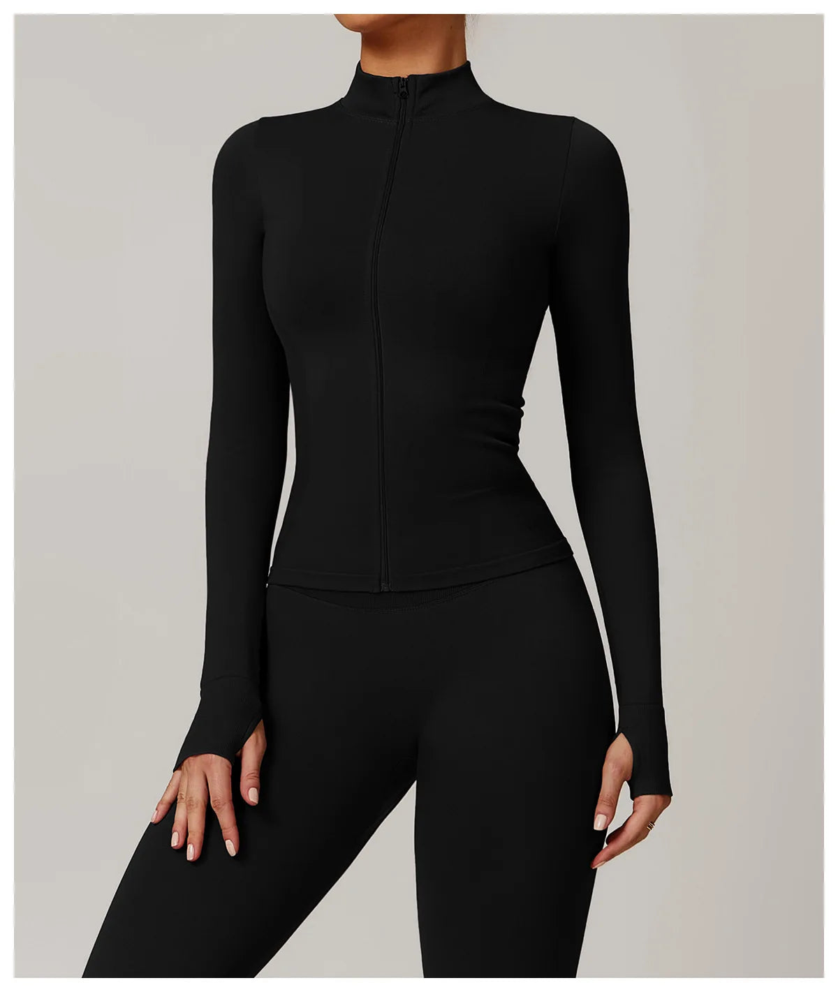 Fitted Thumb Hole Zip Up Jacket