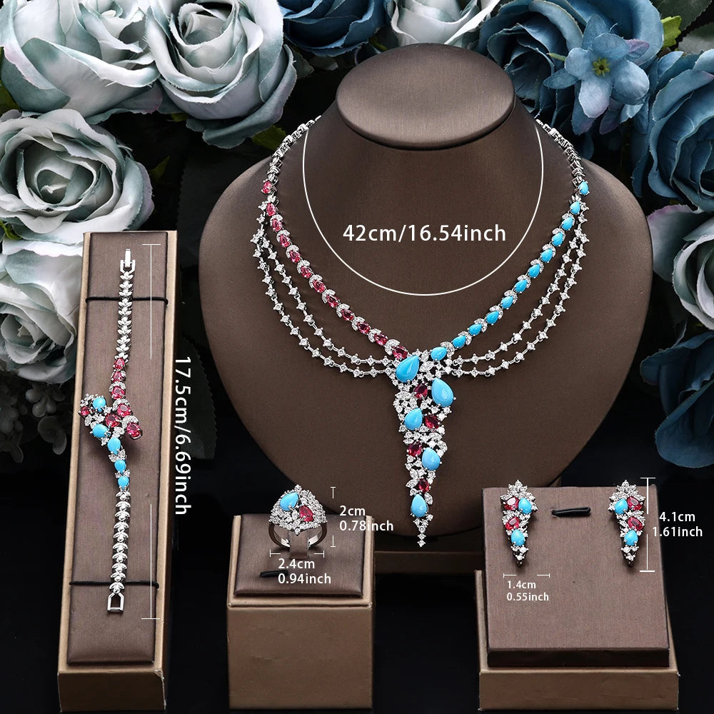 Luxury Turquoise Cubic Zirconia Bridal Jewelry Set