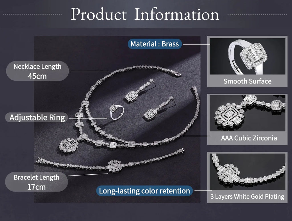 Luxury Zirconia Flower Pendant Bridal Jewelry Set