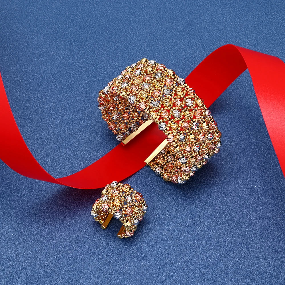 Golden Beaded Bridal Bangle & Ring Set