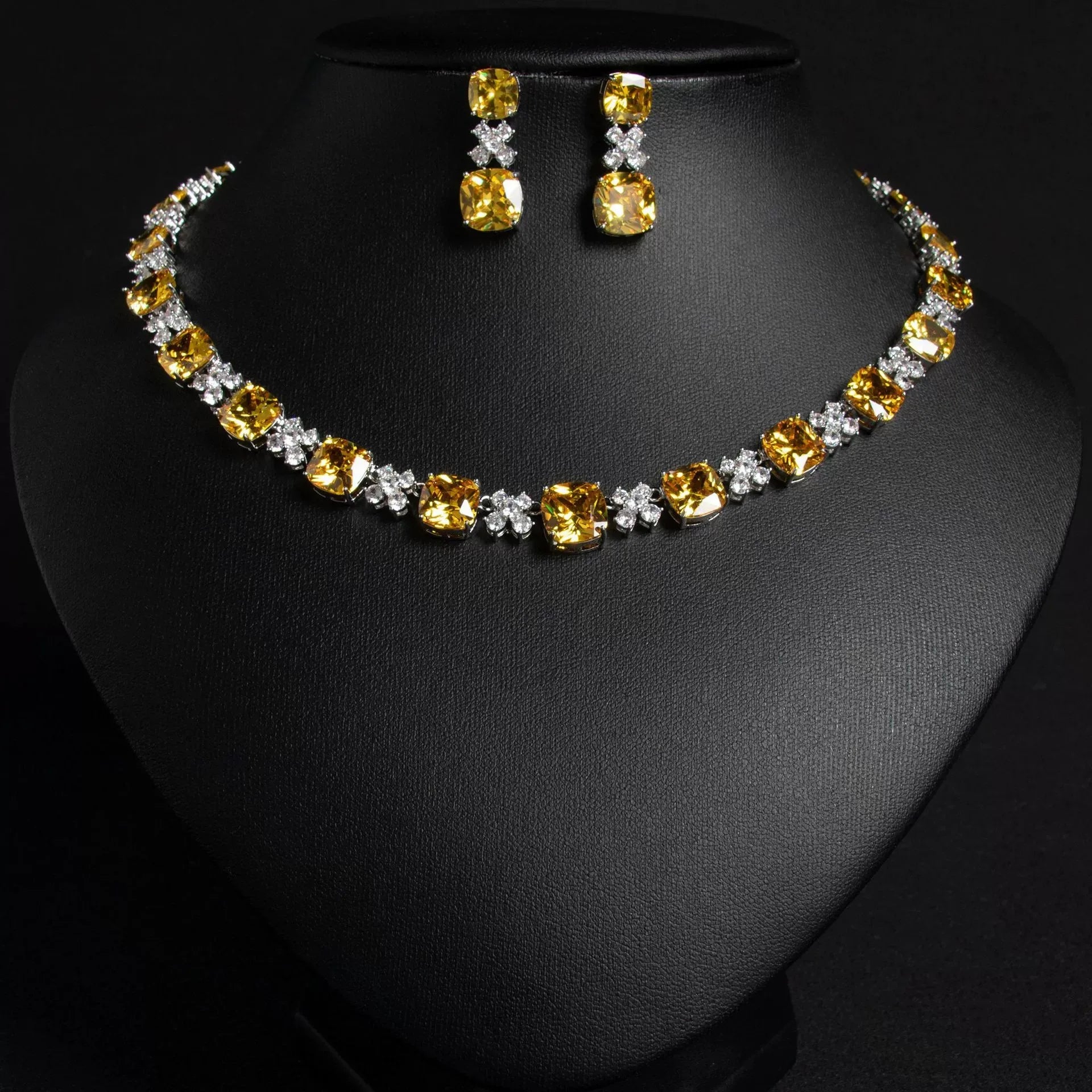 Luxury 2 Piece CZ Tennis Necklace & Earrings Set – Elegant Dubai Bridal Jewelry