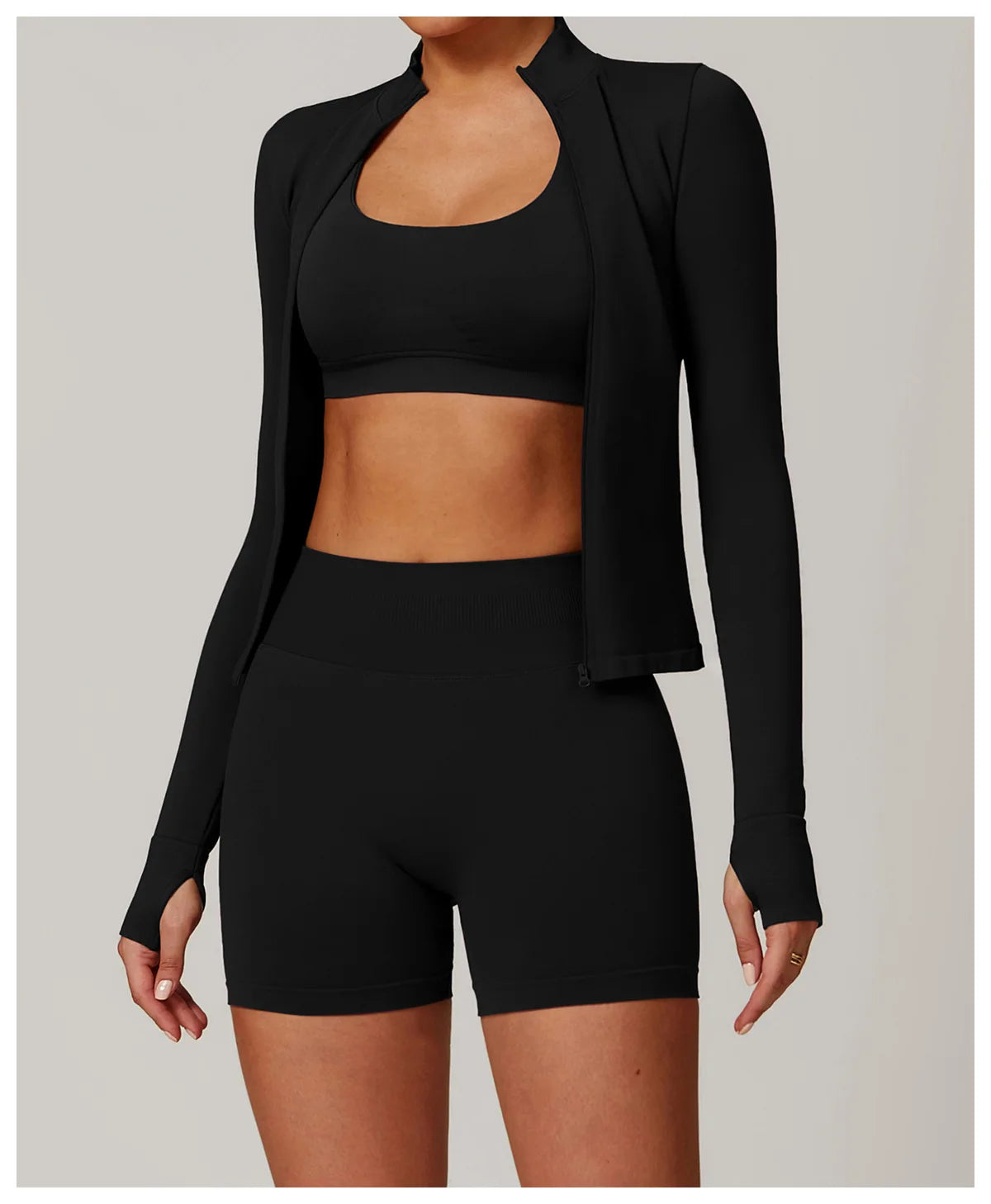 Fitted Thumb Hole Zip Up Jacket