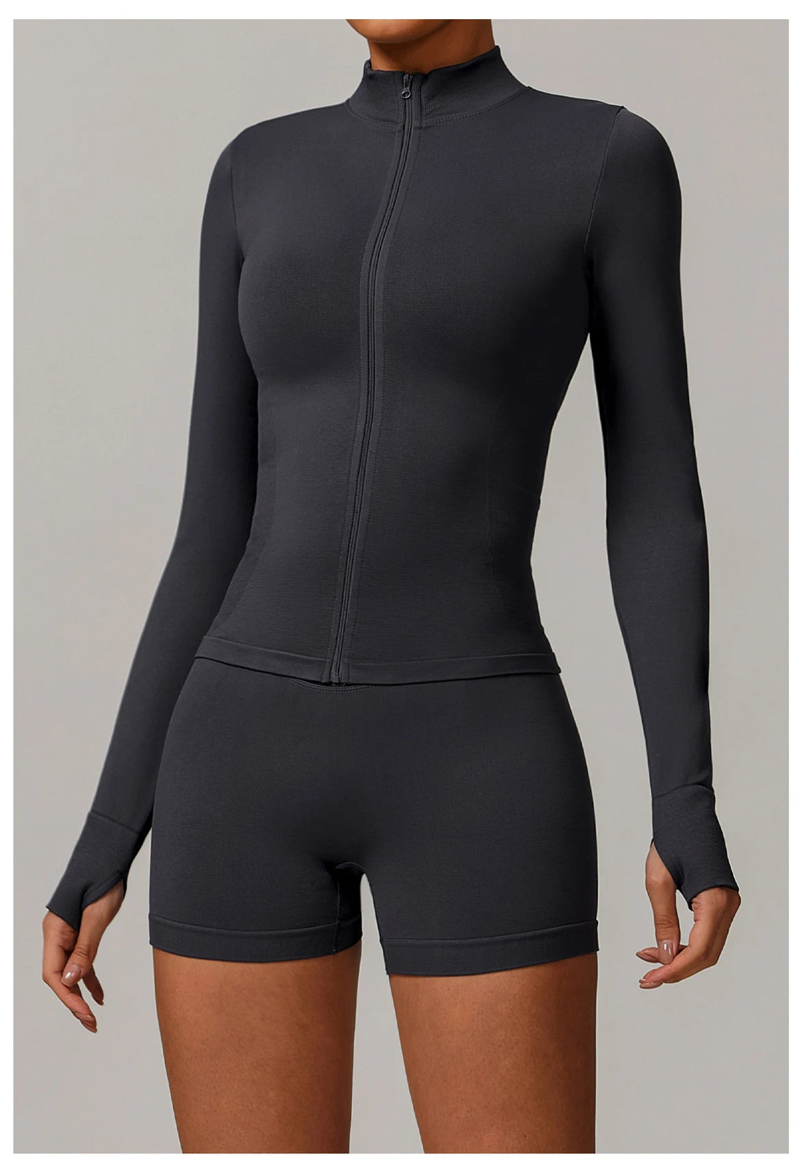 Fitted Thumb Hole Zip Up Jacket