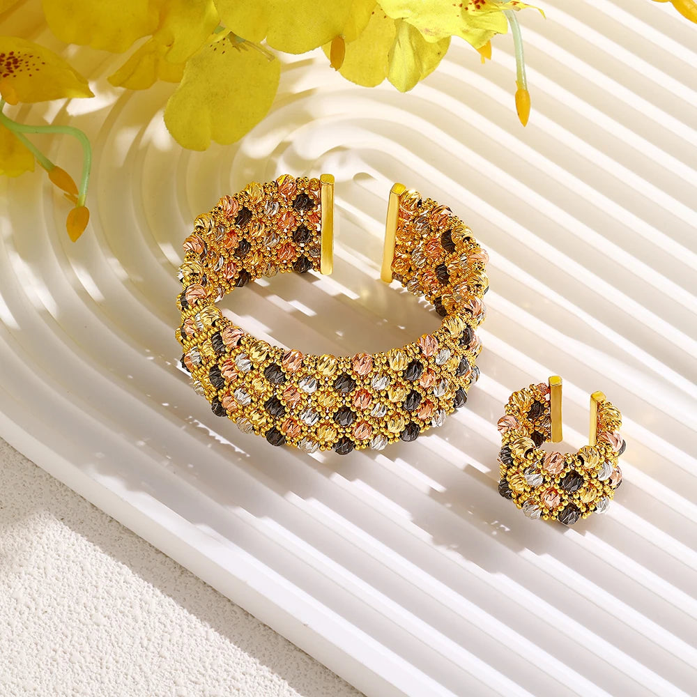 Golden Beaded Bridal Bangle & Ring Set