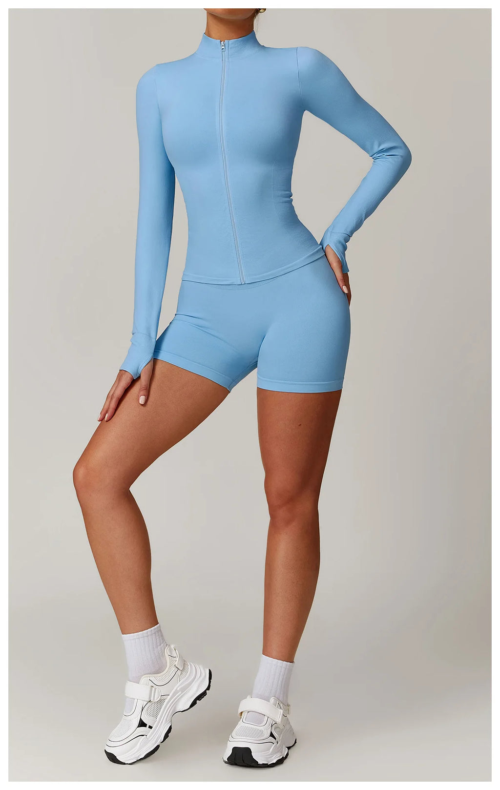 Fitted Thumb Hole Zip Up Jacket