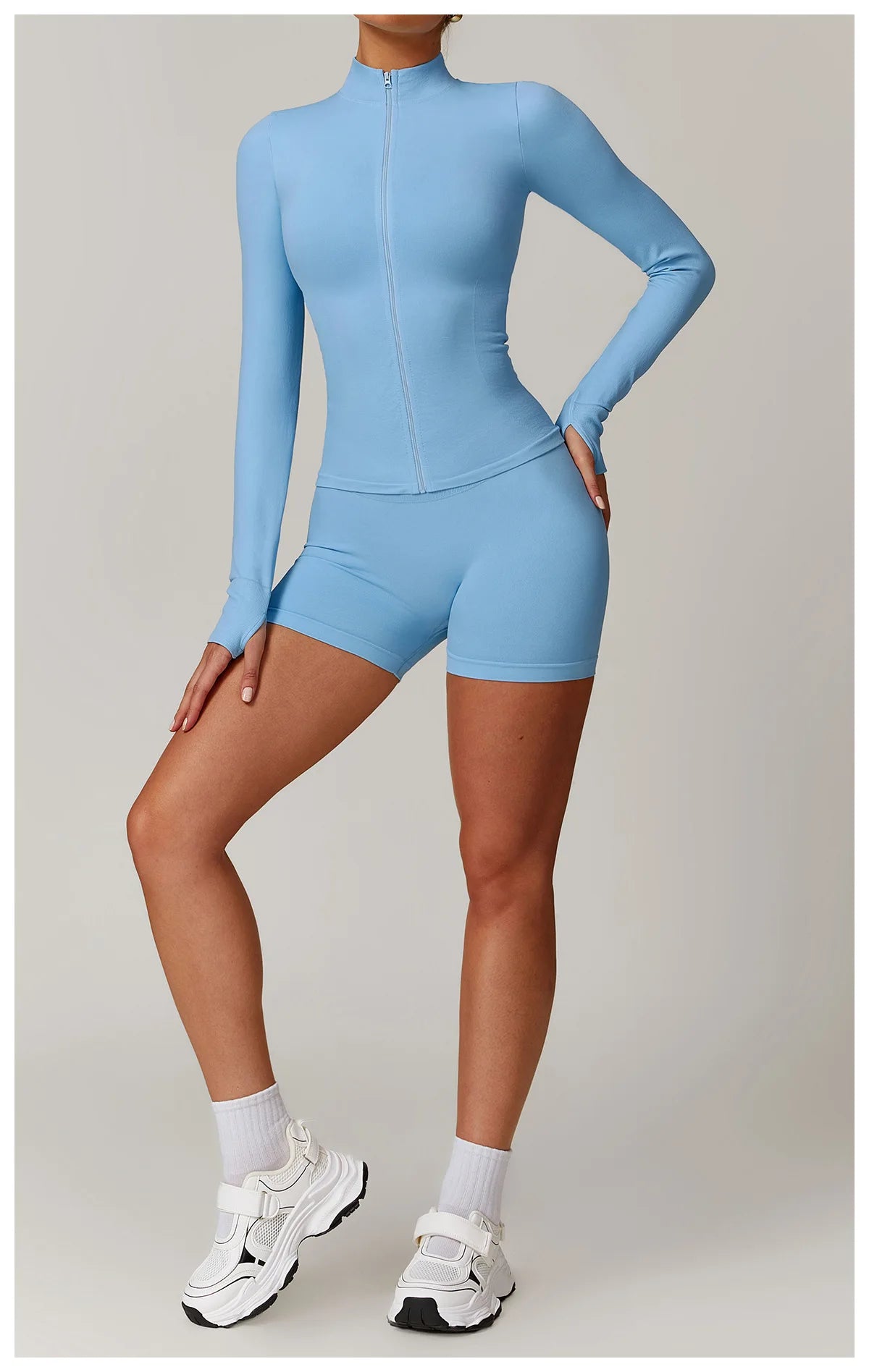 Fitted Thumb Hole Zip Up Jacket