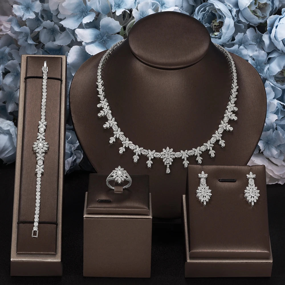 Luxury 4 Pieces Cubic Zirconia Bridal Jewelry Set