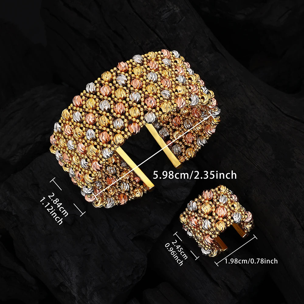 Golden Beaded Bridal Bangle & Ring Set