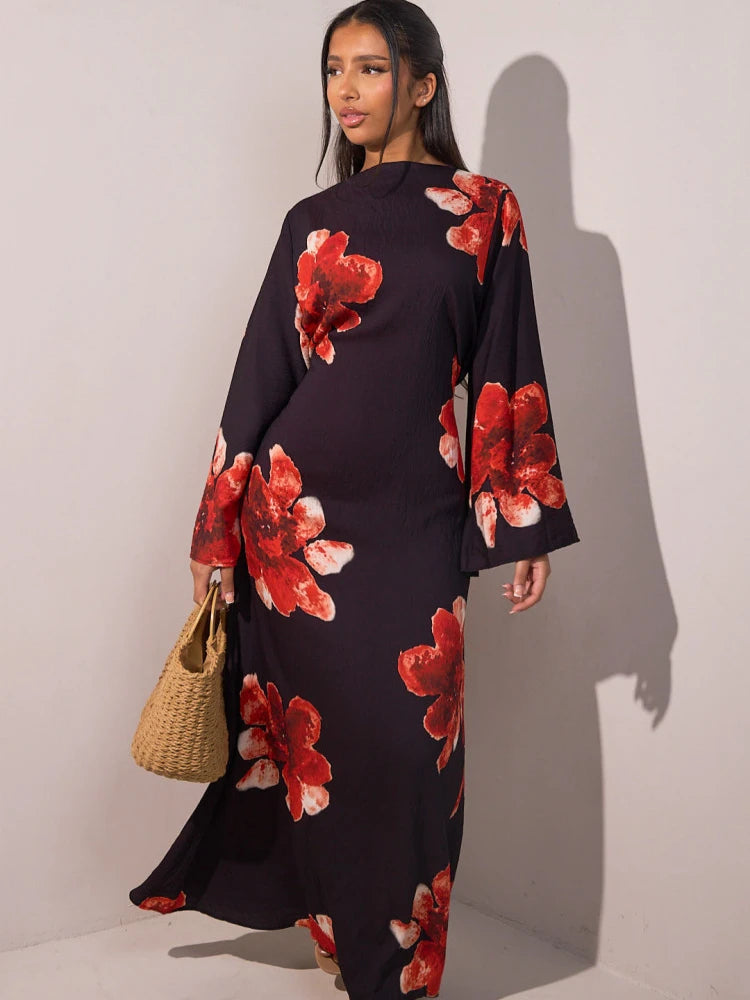 Eid Printed Abaya Dress