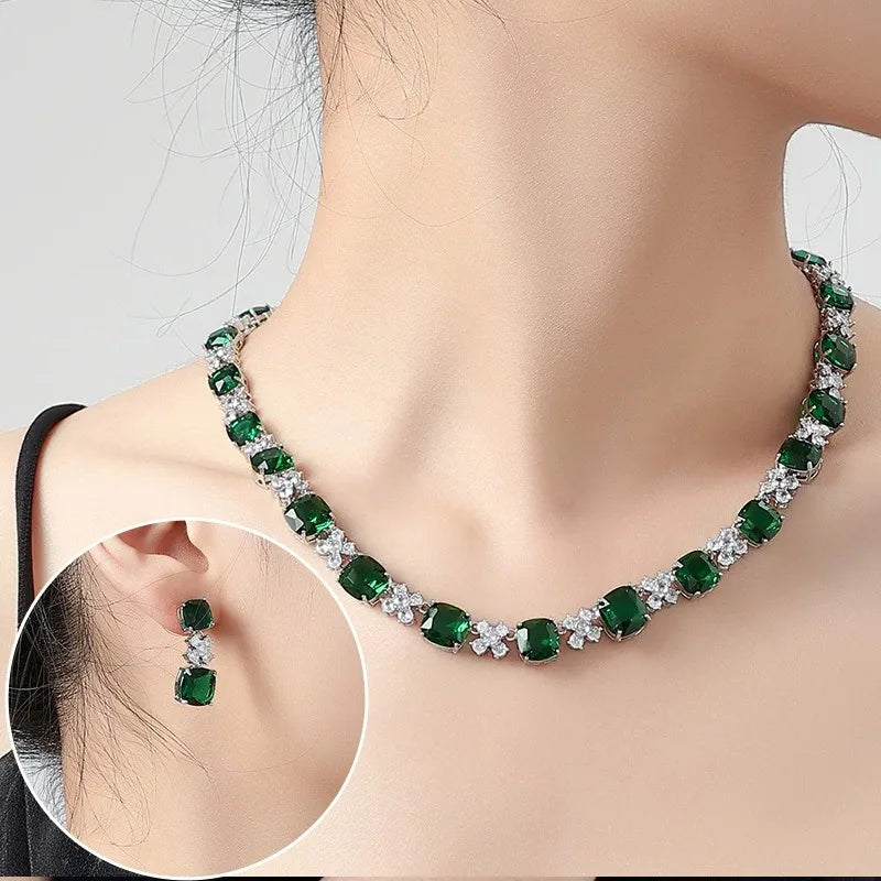 Luxury 2 Piece CZ Tennis Necklace & Earrings Set – Elegant Dubai Bridal Jewelry