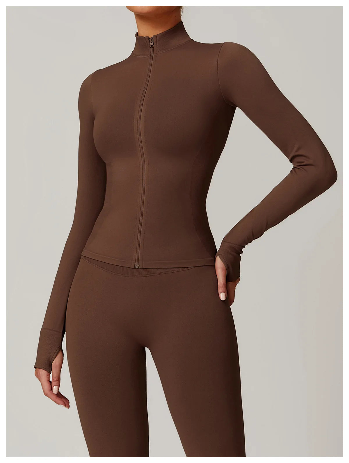 Fitted Thumb Hole Zip Up Jacket