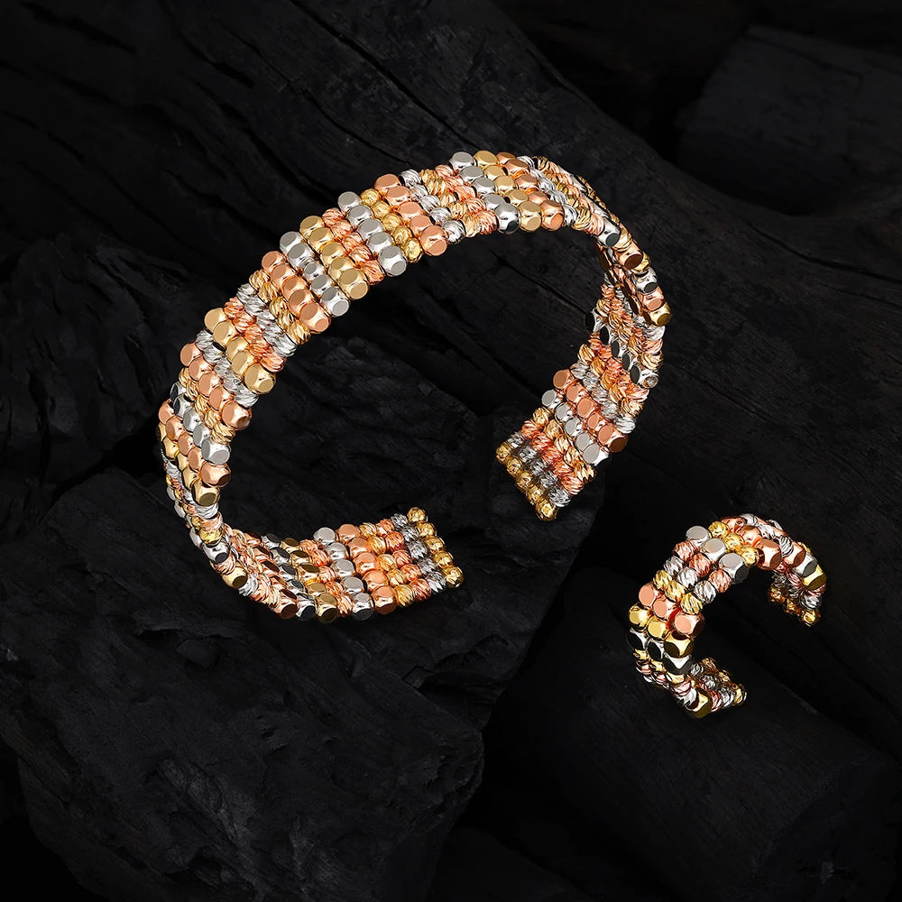 Gold Plated Beaded Cuff & Ring Set