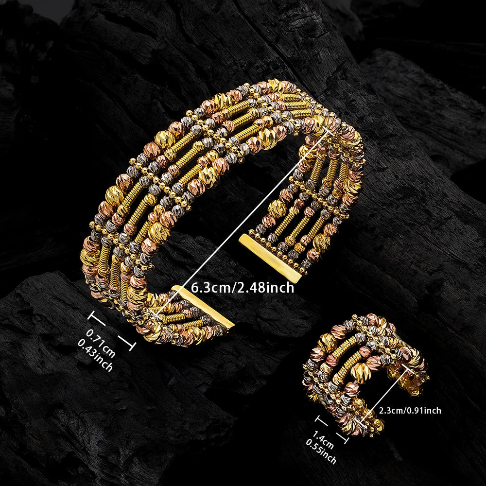 Gold Plated Beaded Cuff & Ring Set