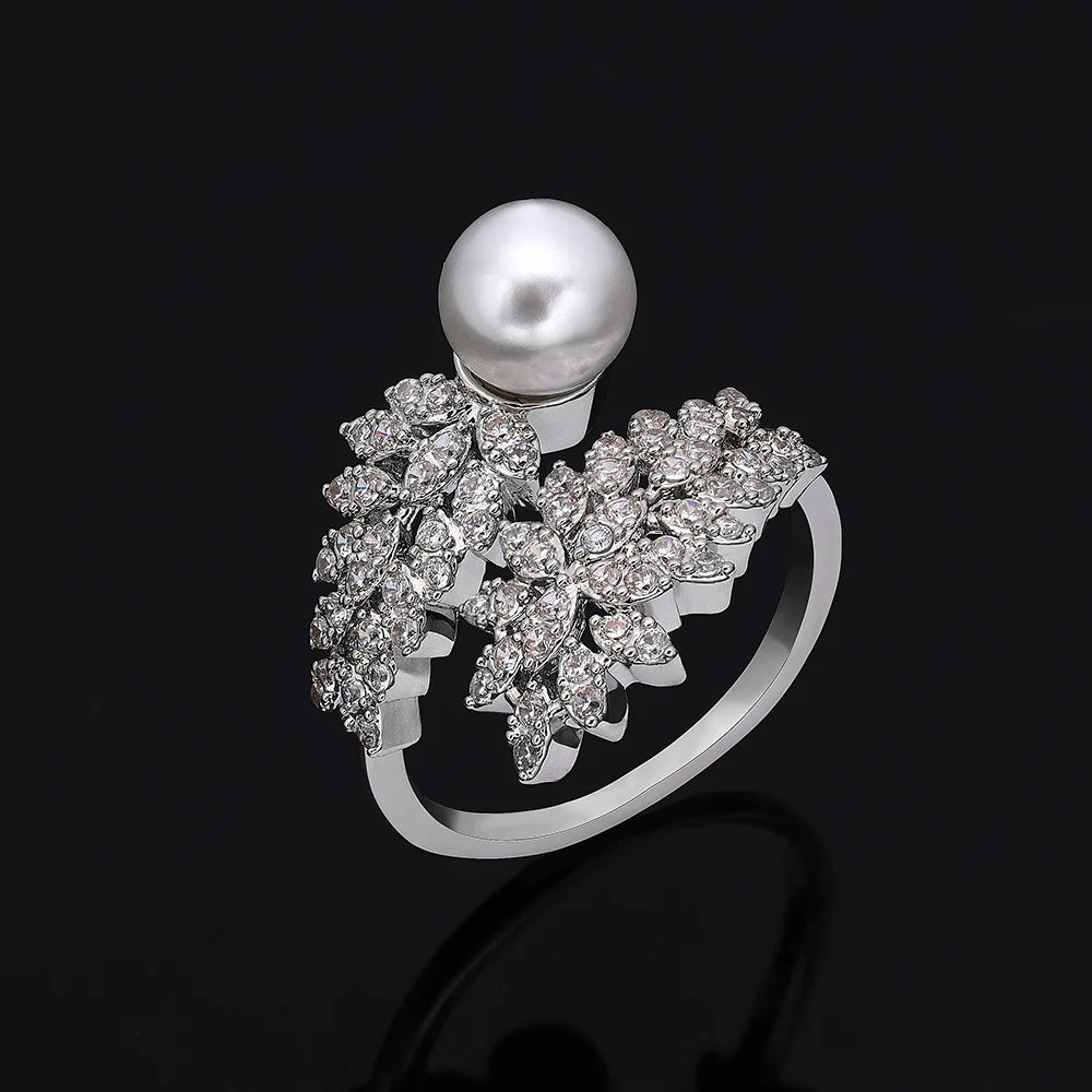 Elegant Pearl & CZ Bridal Jewelry Set 4 Piece Dubai Wedding Collection