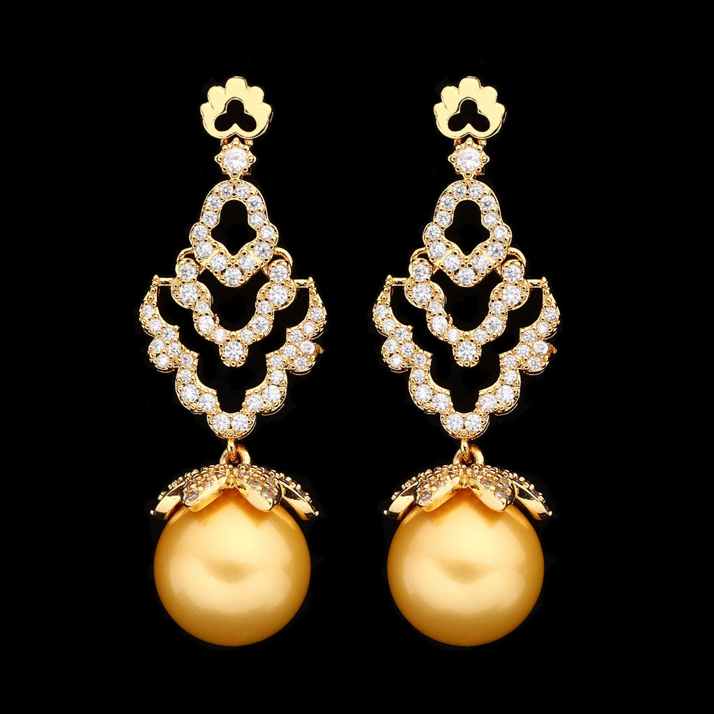 Luxury Dubai Gold Plated Pearl 4 Piece Jewelry Set