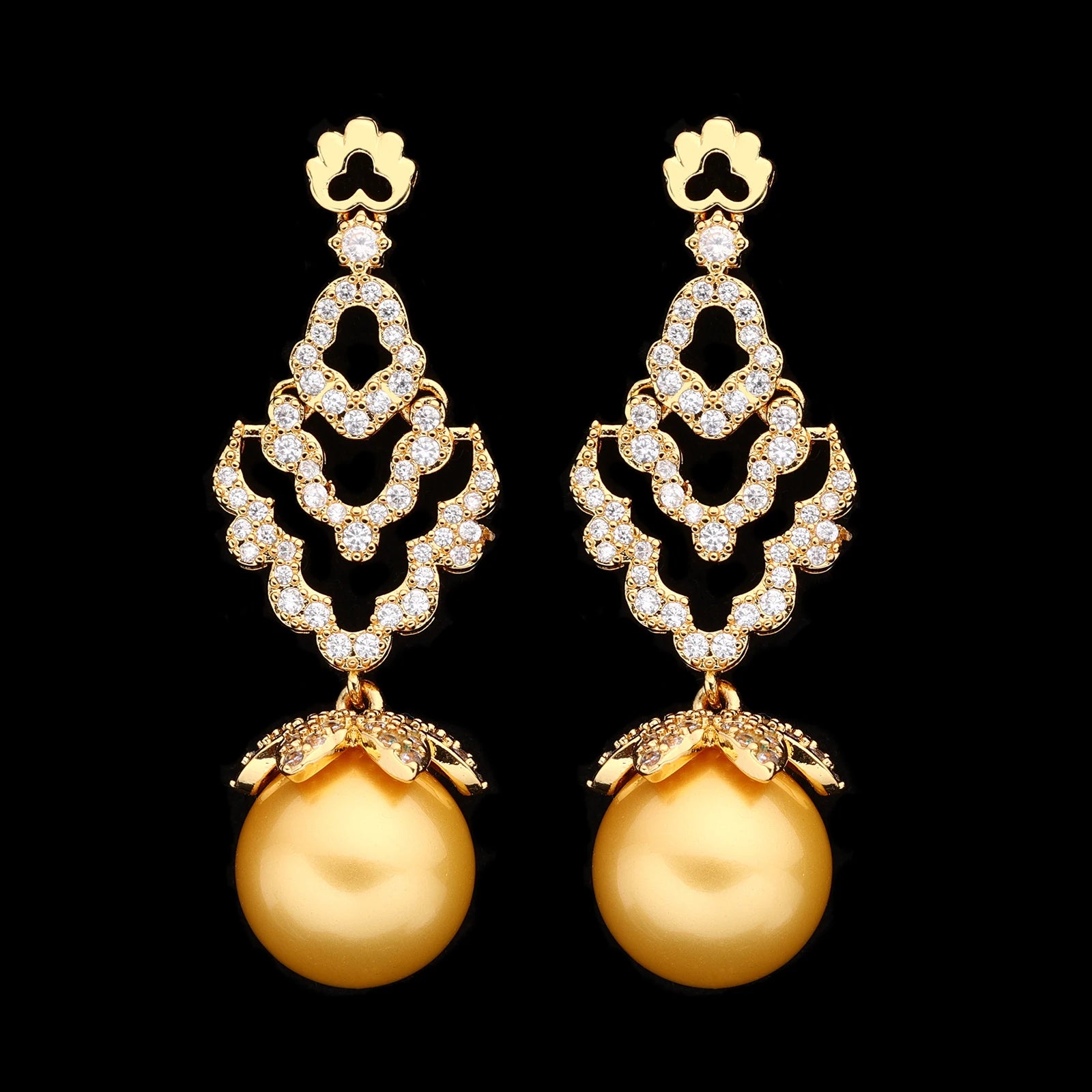 Luxury Dubai Gold Plated Pearl 4 Piece Jewelry Set