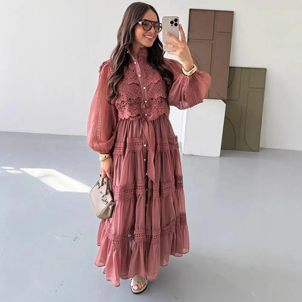 Hollow Out Elegant Abaya Dress