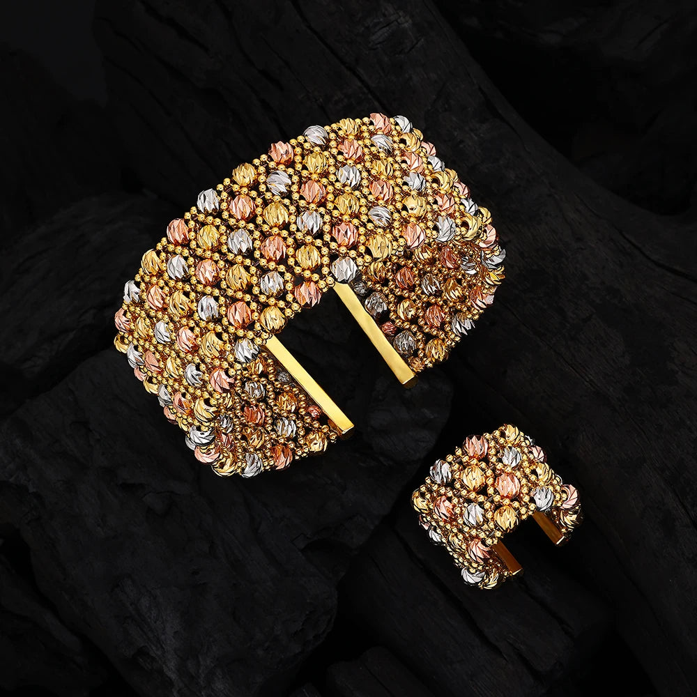 Golden Beaded Bridal Bangle & Ring Set