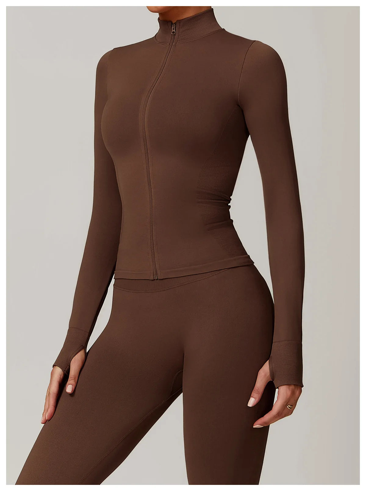 Fitted Thumb Hole Zip Up Jacket