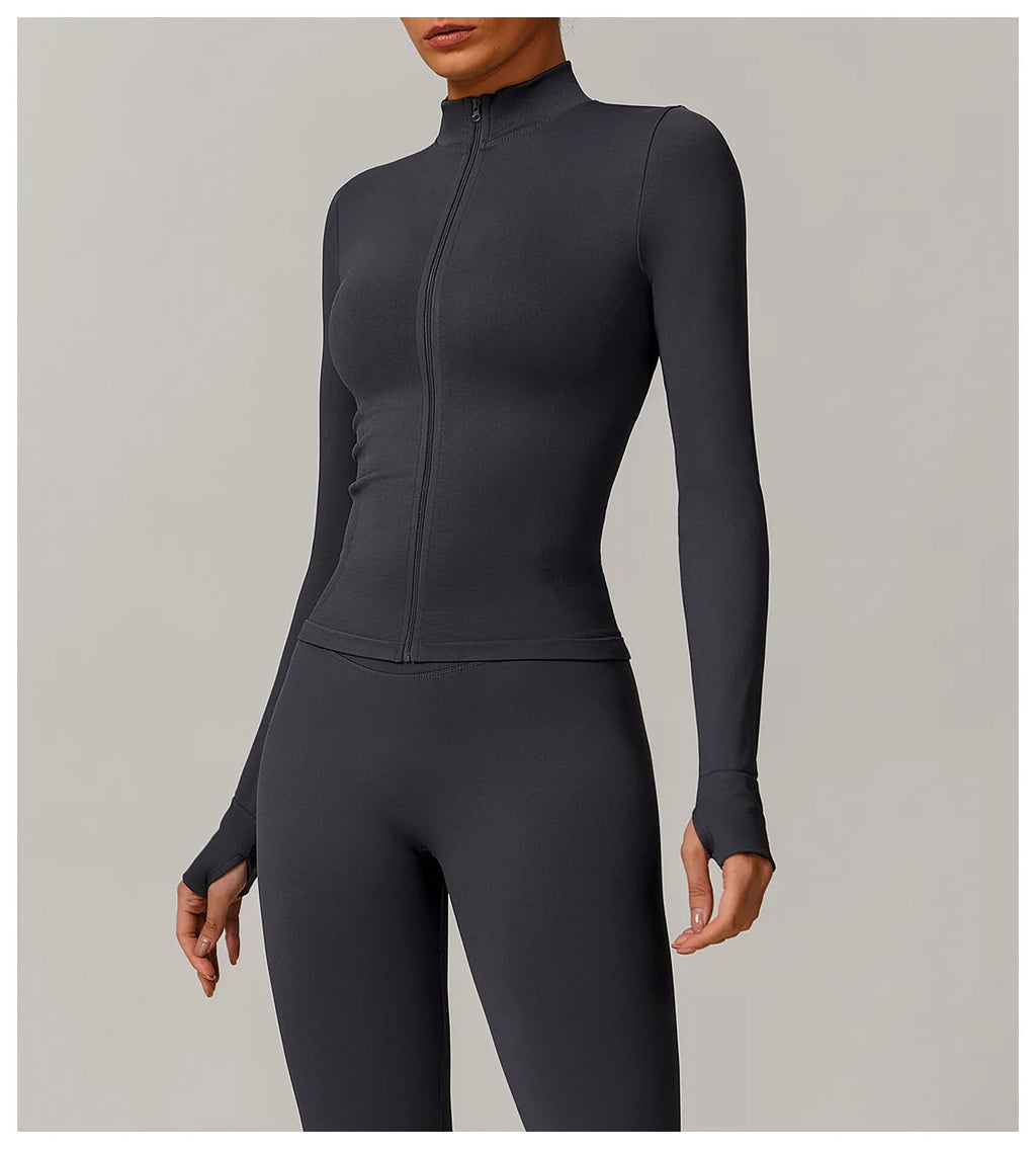 Fitted Thumb Hole Zip Up Jacket