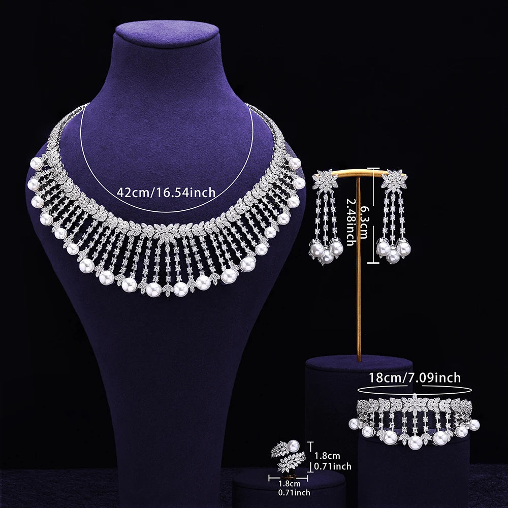 Elegant Pearl & CZ Bridal Jewelry Set 4 Piece Dubai Wedding Collection