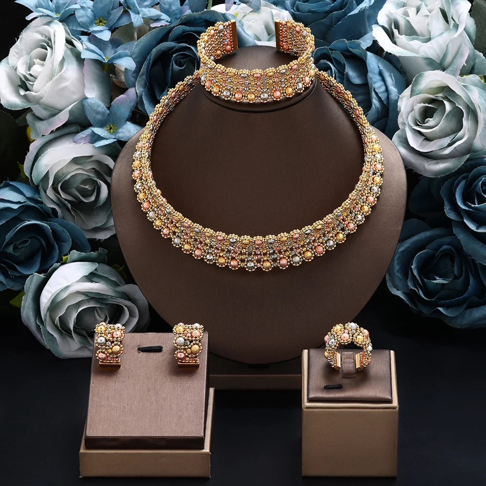 Dubai Luxury Gold Plated Bridal Jewelry Set