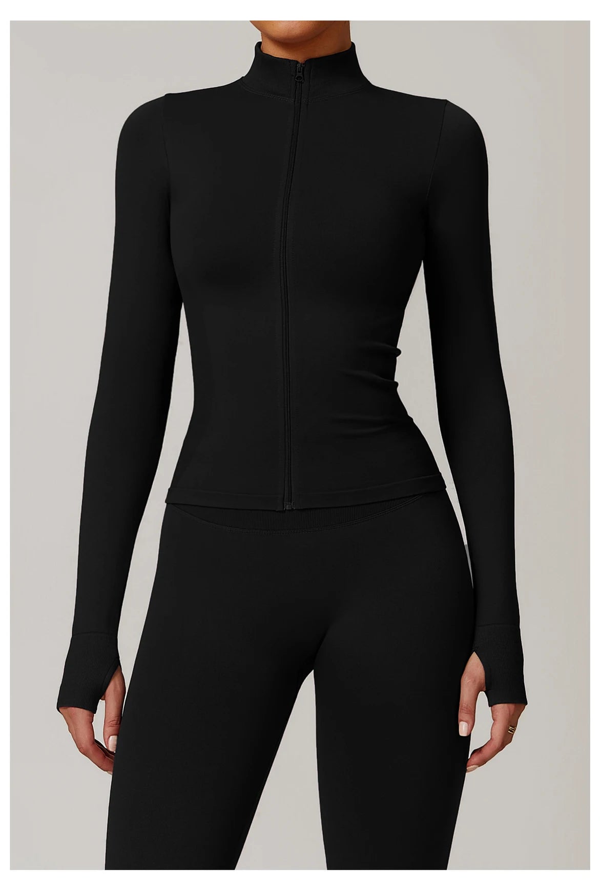 Fitted Thumb Hole Zip Up Jacket