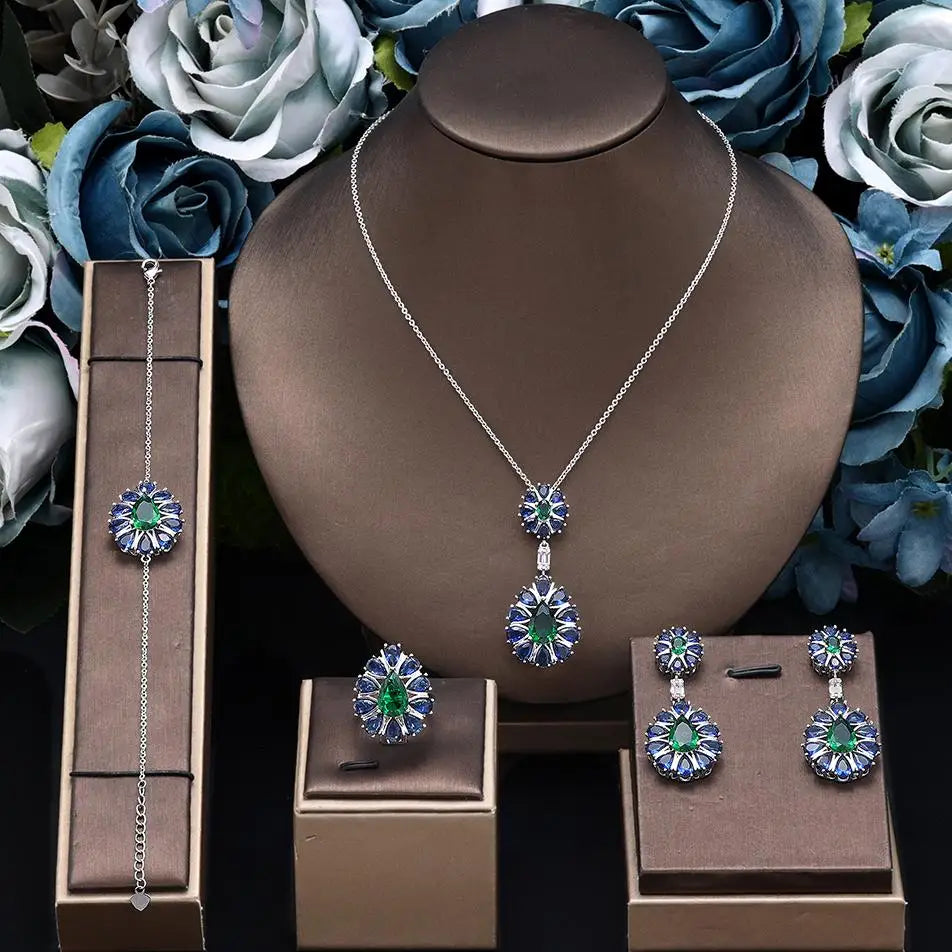 Trendy Water Droplet Zirconia Bridal Jewelry Set