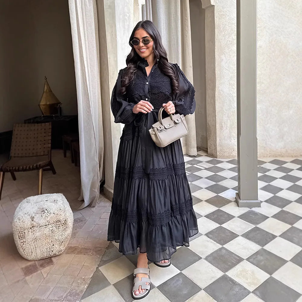 Hollow Out Elegant Abaya Dress