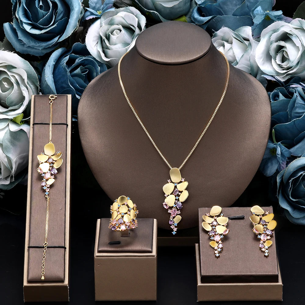 Dubai Saudi Arabia Gold Plated 4 Piece Pendant Jewelry Set
