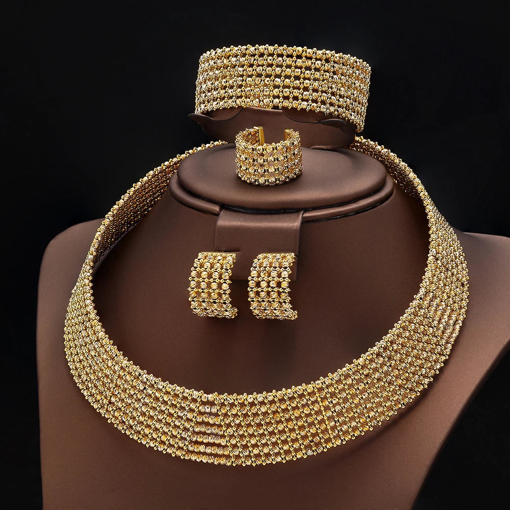 Dubai Luxury Gold Plated Bridal Jewelry Set