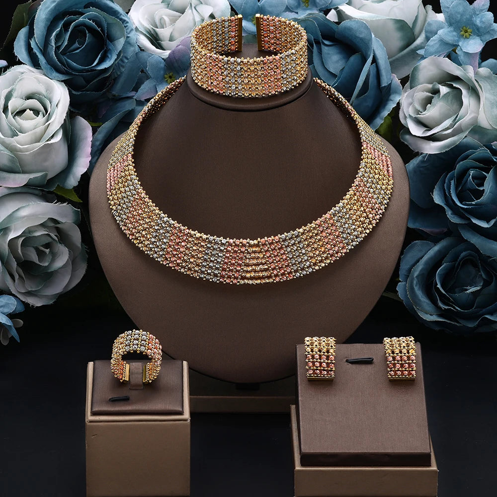 Dubai Luxury Gold Plated Bridal Jewelry Set