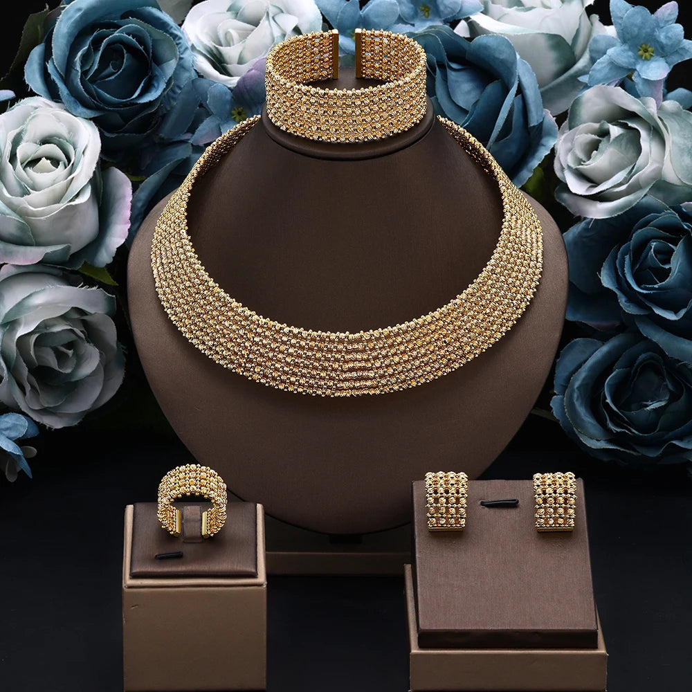 Dubai Luxury Gold Plated Bridal Jewelry Set