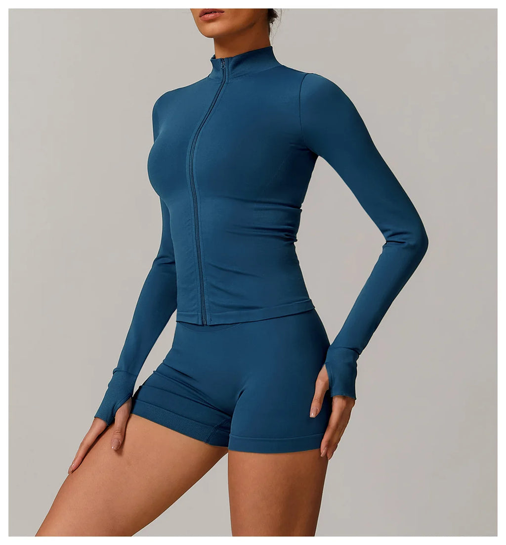 Fitted Thumb Hole Zip Up Jacket