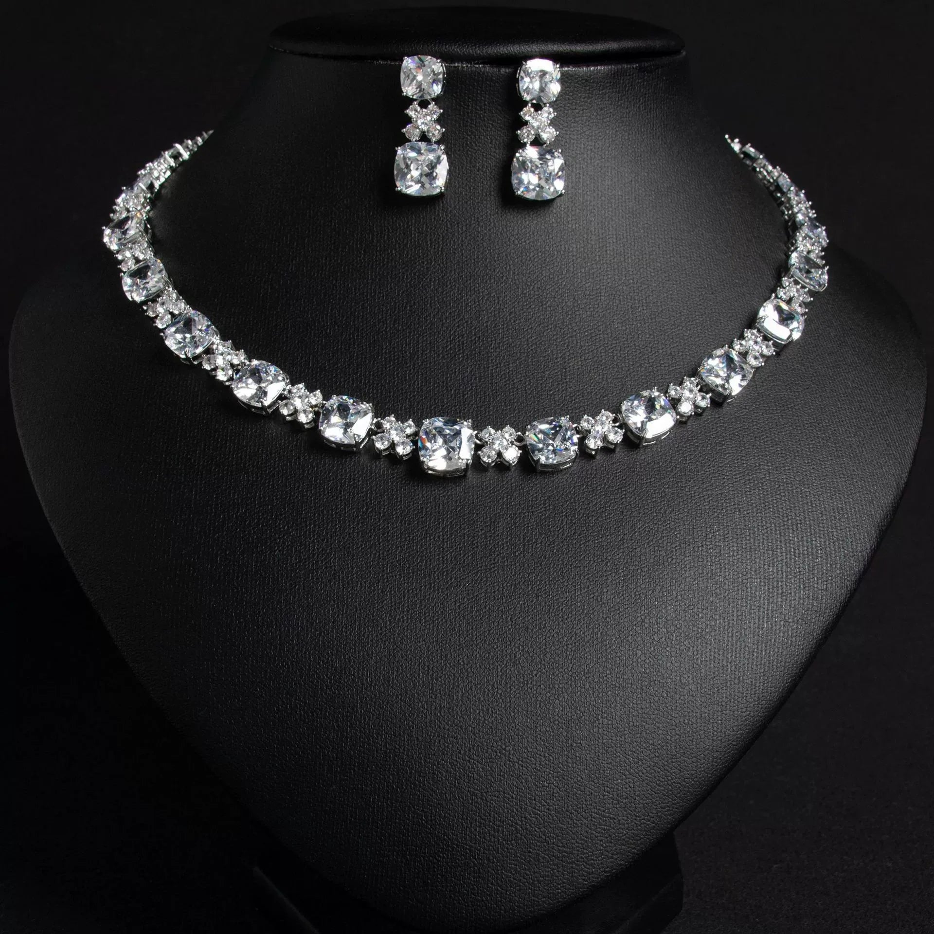 Luxury 2 Piece CZ Tennis Necklace & Earrings Set – Elegant Dubai Bridal Jewelry