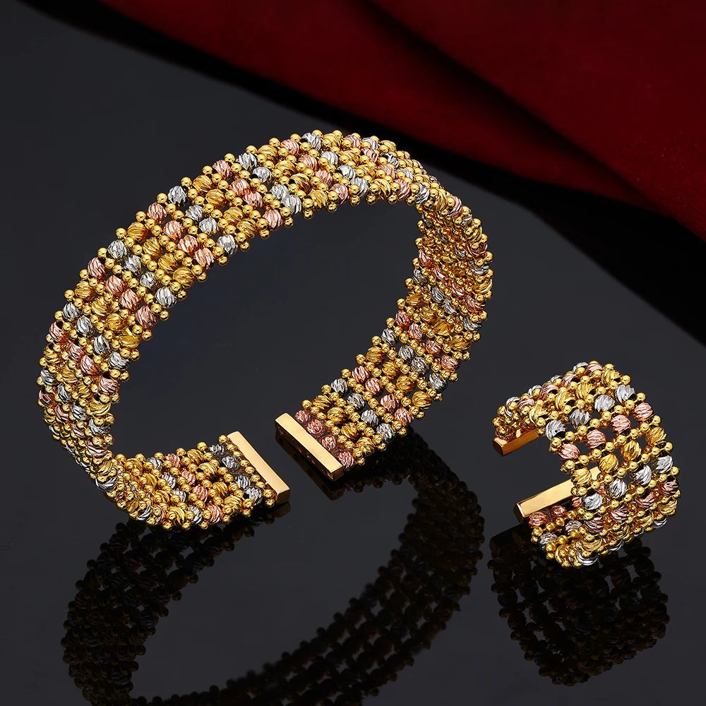Luxury Golden Bangle & Ring Set Handmade African Dubai Bridal Jewelry