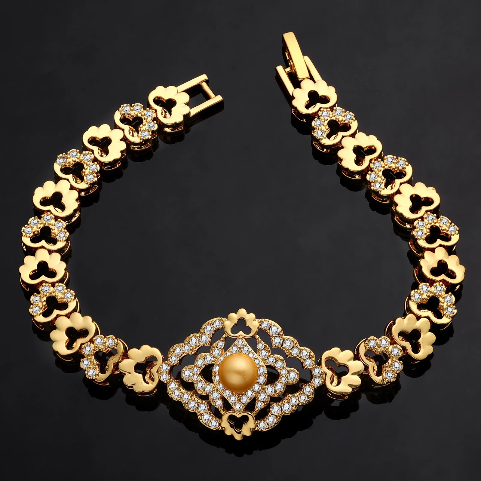 Luxury Dubai Gold Plated Pearl 4 Piece Jewelry Set