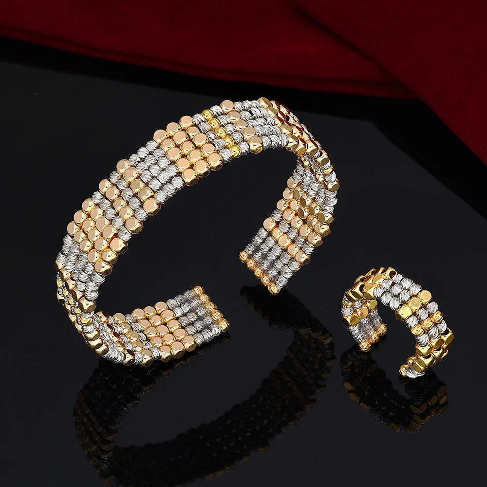 Gold Plated Beaded Cuff & Ring Set