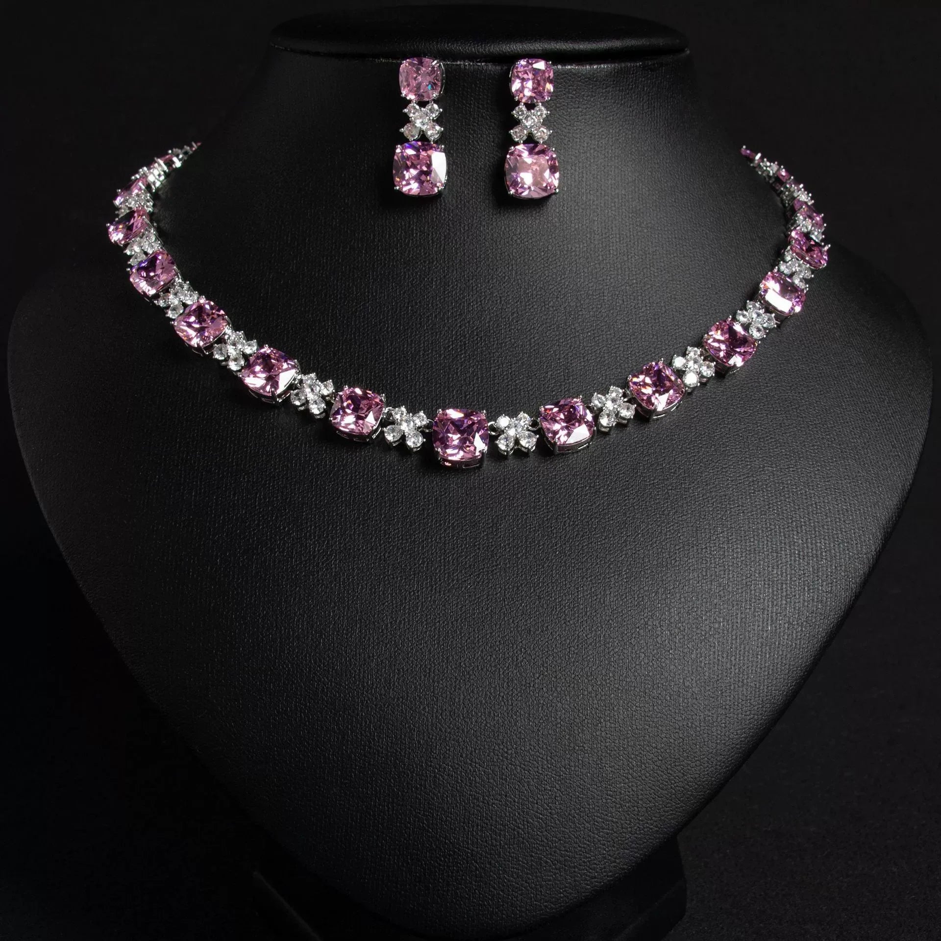 Luxury 2 Piece CZ Tennis Necklace & Earrings Set – Elegant Dubai Bridal Jewelry