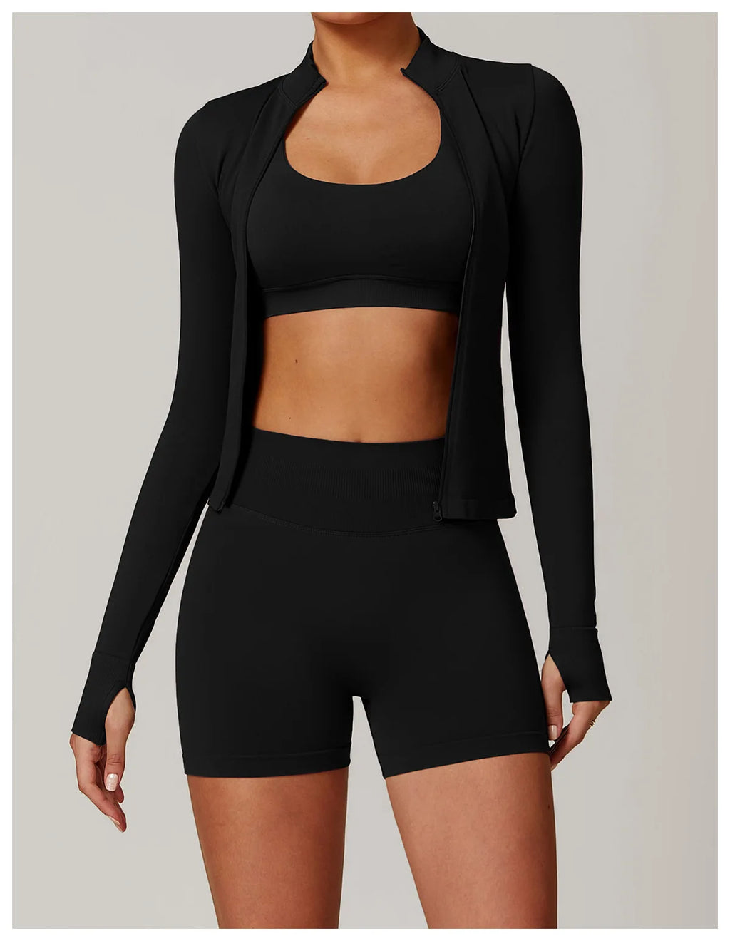 Fitted Thumb Hole Zip Up Jacket