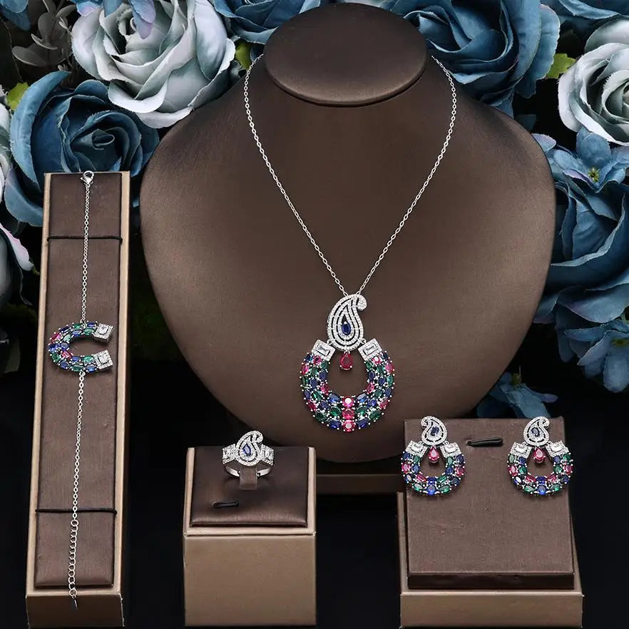 Trendy Water Droplet Zirconia Bridal Jewelry Set