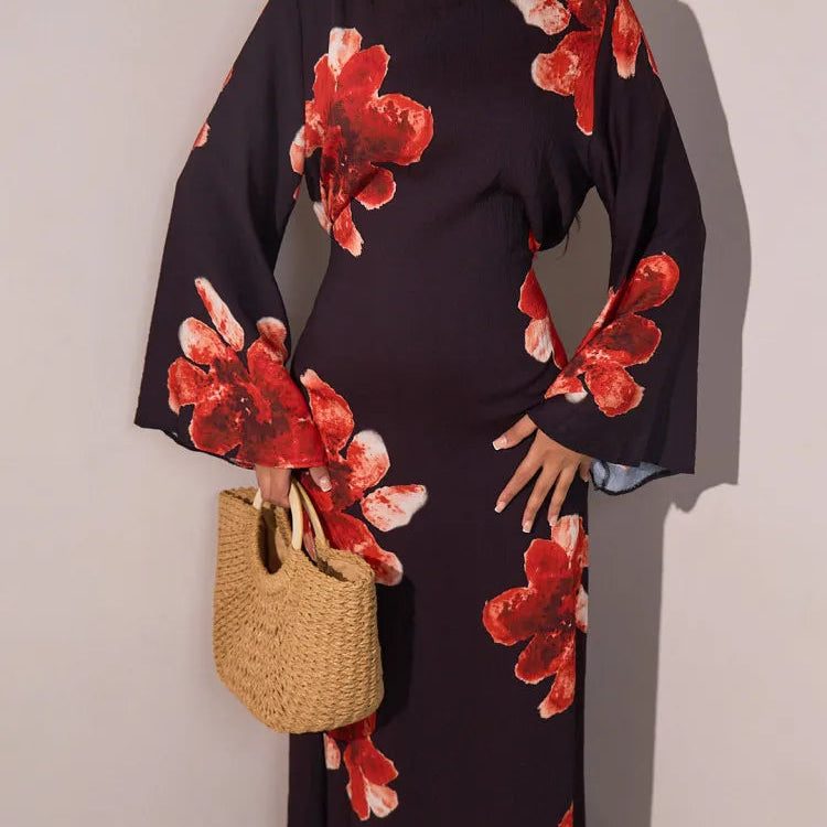 Eid Printed Abaya Dress