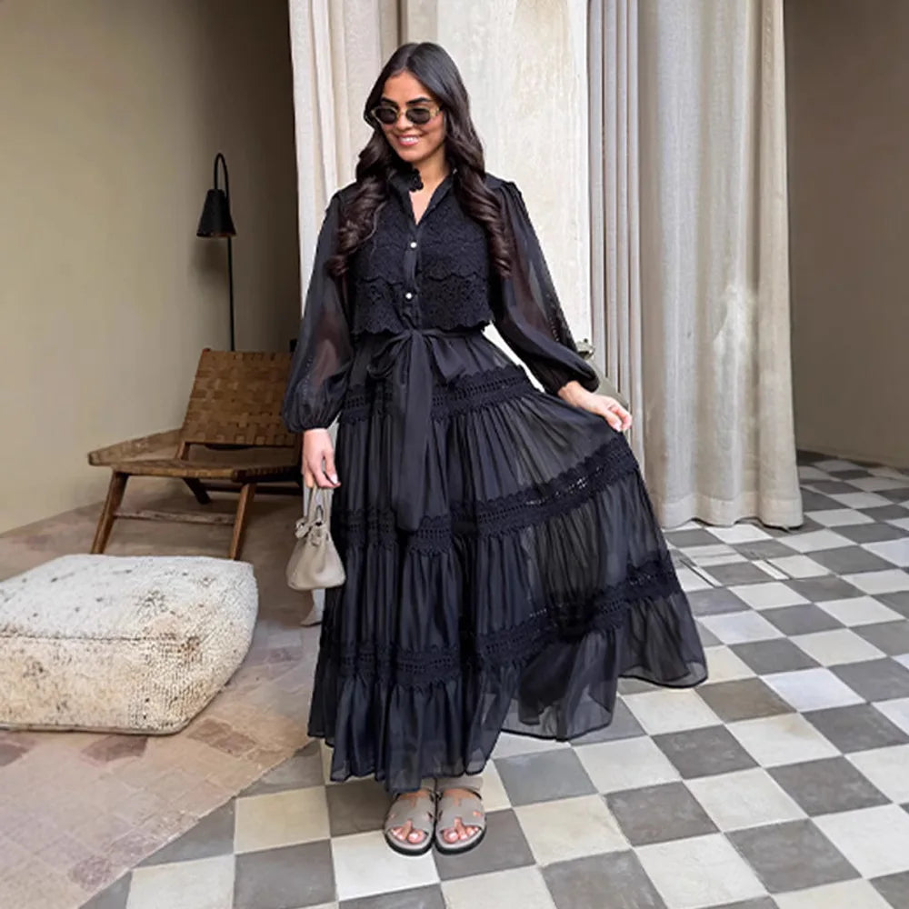 Hollow Out Elegant Abaya Dress