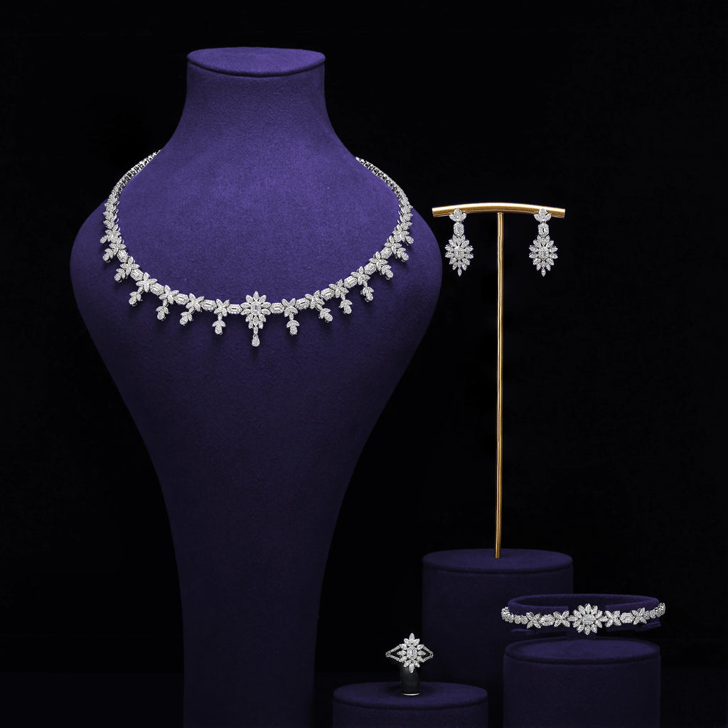 Luxury 4 Pieces Cubic Zirconia Bridal Jewelry Set