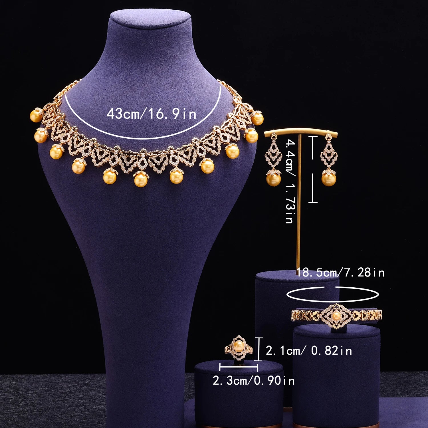 Luxury Dubai Gold Plated Pearl 4 Piece Jewelry Set