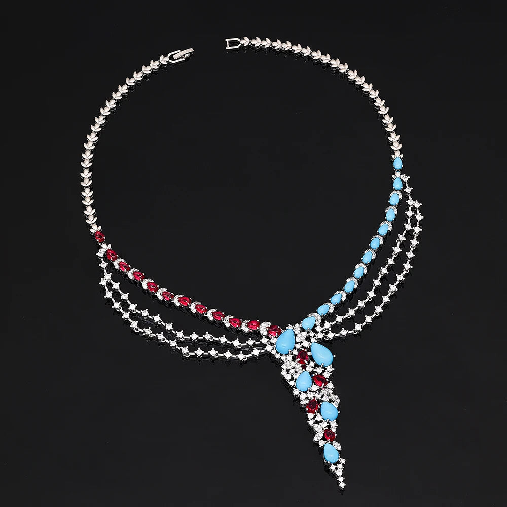 Luxury Turquoise Cubic Zirconia Bridal Jewelry Set