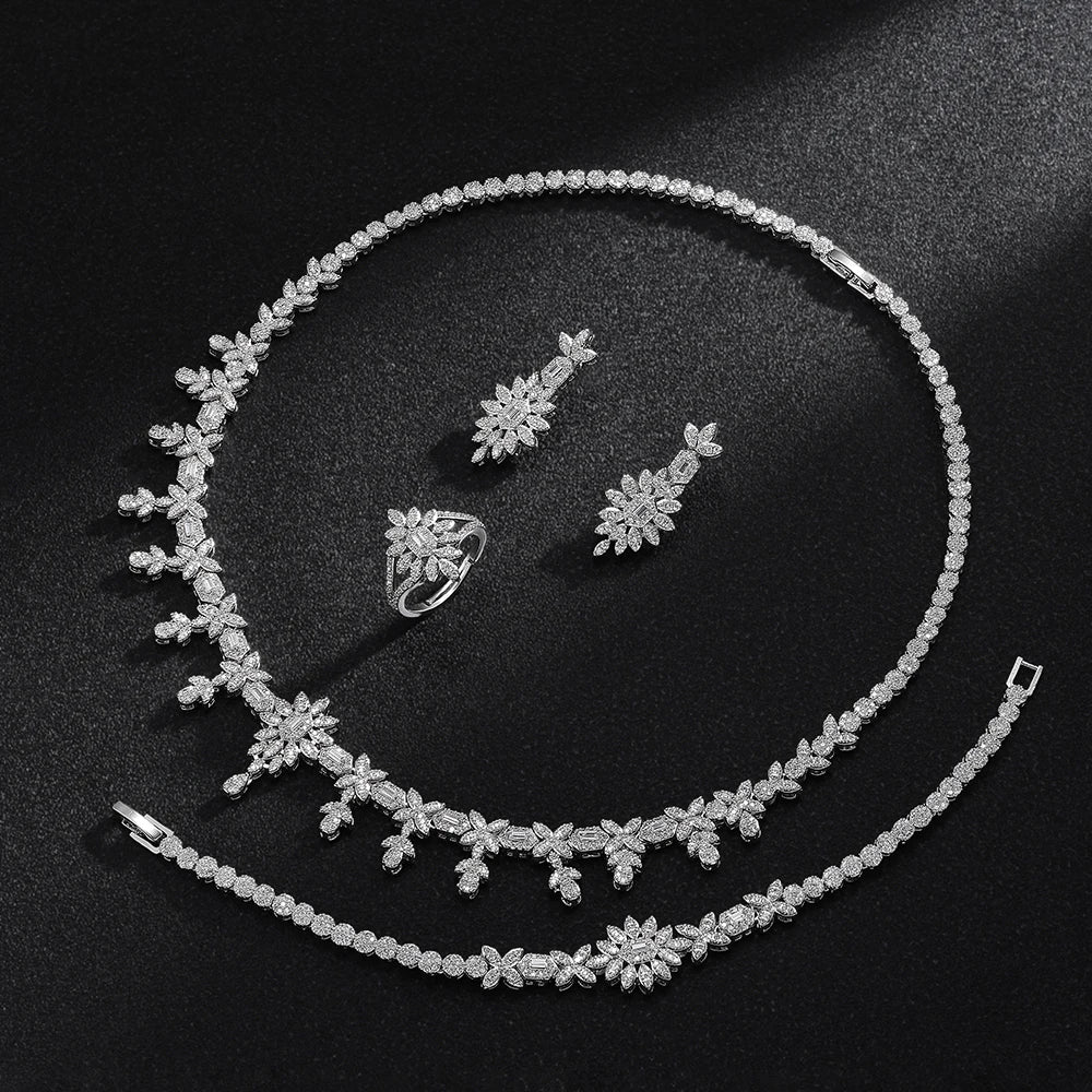 Luxury 4 Pieces Cubic Zirconia Bridal Jewelry Set